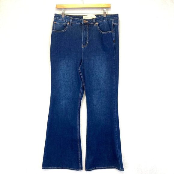 Soft Surroundings Ultimate Denim Flare Leg Jeans Size 14 Dark Wash Blue Stretch - Picture 1 of 16